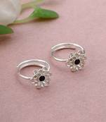 Set of two silver plated black quartz-studded handcrafted toe rings
