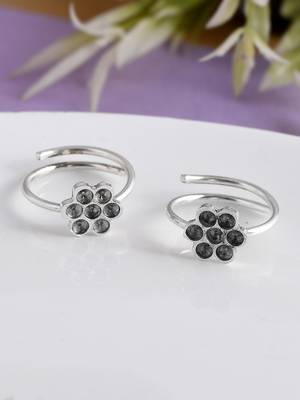 Silver plated floral toe ring 1