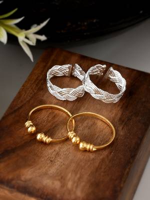 Set of 2 silver gold plated toe rings for women 1