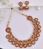 Red ruby with green flower maggam antique design south indian wedding fashion jewellery necklace set for girls women