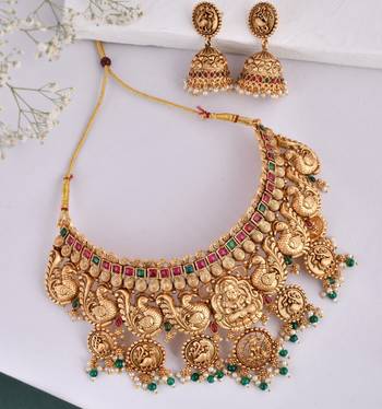 design fancy pearl choker traditional temple necklace jewellery set for women 1