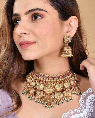 design fancy pearl choker traditional temple necklace jewellery set for women 2