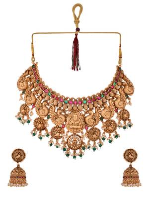 design fancy pearl choker traditional temple necklace jewellery set for women 3