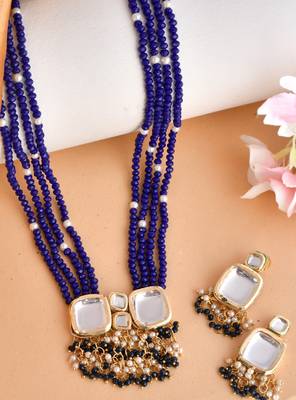 Gold plated kundan long necklace earring indian traditional jewellery set for women 1
