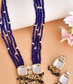 Gold plated kundan long necklace earring indian traditional jewellery set for women