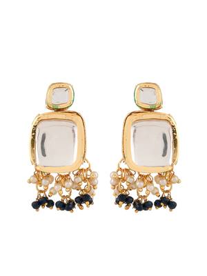 Gold plated kundan long necklace earring indian traditional jewellery set for women 4