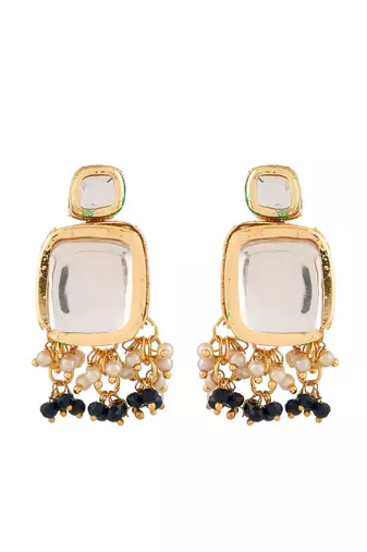 Gold plated kundan long necklace earring indian traditional jewellery set for women