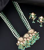 Green crystal beaded multistrand kundan flowers necklace earring for women