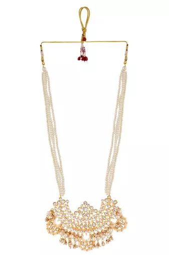 Gold tone kundan long necklace earring for women