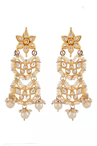 Gold tone kundan long necklace earring for women
