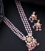 pink dazzling kundan & beads ethnic long bridal necklace earring for women