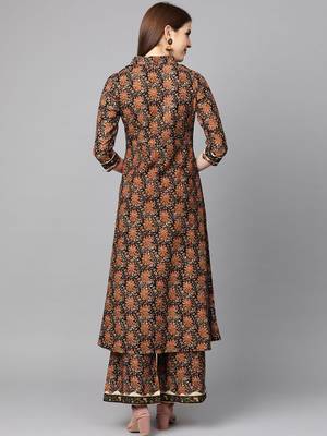 Mokshi women's black floral printed cotton kurta with palazzo 4