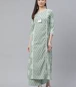 Mokshi women's green geomatric printed cotton kurta with palazzo