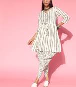 Mokshi women's beige printed cotton kurti with dhoti pant