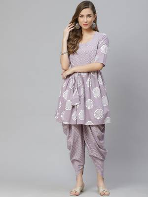Mokshi women's purple printed cotton kurti with dhoti pant 2