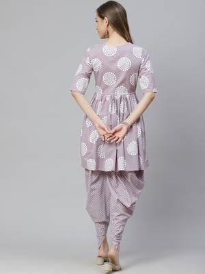 Mokshi women's purple printed cotton kurti with dhoti pant 3