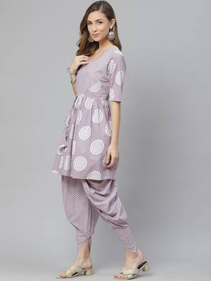 Mokshi women's purple printed cotton kurti with dhoti pant 4