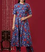 Mokshi women's blue floral printed rayon kurta with palazzo