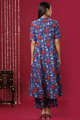 Mokshi women's blue floral printed rayon kurta with palazzo 2