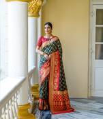 Bottle Green Meenakari Bandhani Woven Banarasi silk blend Traditional Saree With Blouse