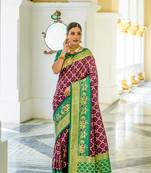 Wine Meenakari Bandhani Woven Banarasi silk blend Traditional Saree With Blouse