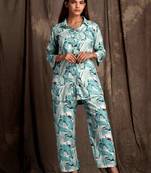 Mokshi women's green printed rayon kurti with palazzo