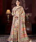 Multicolor digital printed pashmina saree with shawl