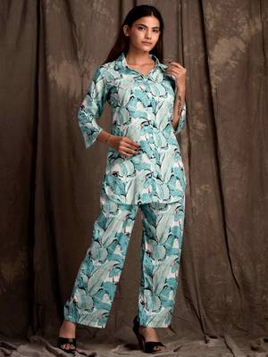 Mokshi women's green printed rayon kurti with palazzo 3