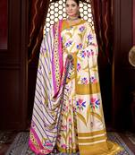Multicolor digital printed pashmina saree with shawl