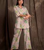 Mokshi women's peach printed rayon kurti with palazzo