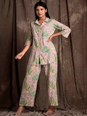 Mokshi women's peach printed rayon kurti with palazzo 2
