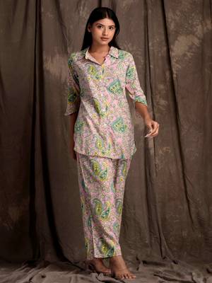 Mokshi women's peach printed rayon kurti with palazzo 3