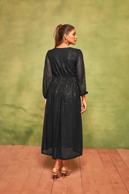 Rich black sequin pleated dress for effortless nights. 5
