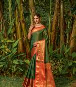 Green zari woven kanchipuram silk traditional saree with blouse