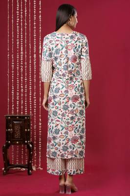 Mokshi women's beige floral printed rayon kurta with palazzo 2