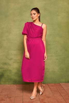Pink velvet bodycon midi dress 1