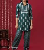 Mokshi women's green printed kurta with palazzo