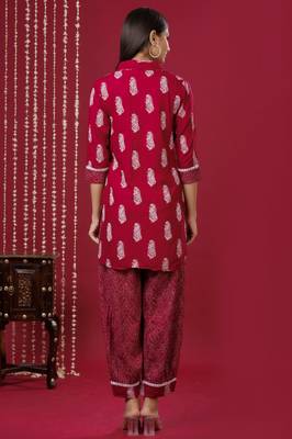 Mokshi women's maroon printed kurta with palazzo 2