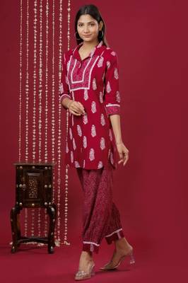 Mokshi women's maroon printed kurta with palazzo 3