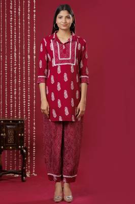 Mokshi women's maroon printed kurta with palazzo 4