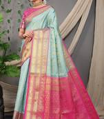 Firozi zari woven Faux kanchipuram silk traditional saree with blouse