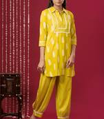 Mokshi women's yellow printed kurta with palazzo
