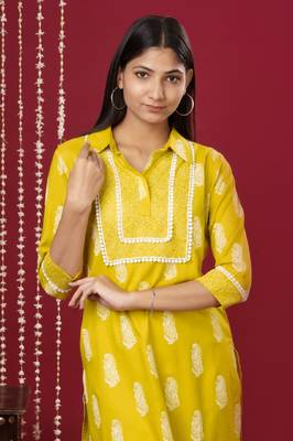 Mokshi women's yellow printed kurta with palazzo 4