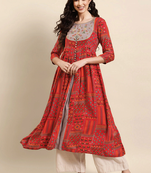 Rangmayee women red & grey floral yoke design floral dress