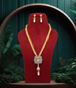 Yellow color american diamond premium necklace set