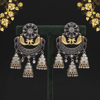 Blue color premium oxidised two tone earrings 1