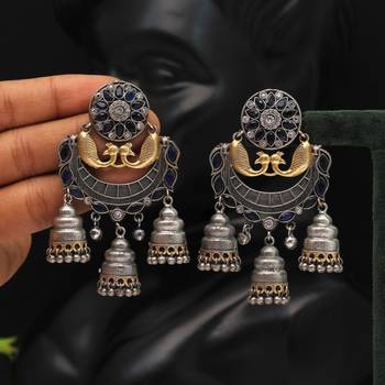 Blue color premium oxidised two tone earrings 2