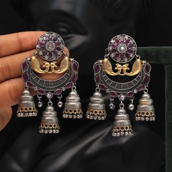 Rani color premium oxidised two tone earrings 2