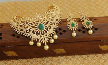 Gold platted cz peacock necklace set 2