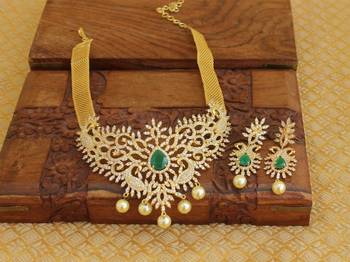 Gold platted cz peacock necklace set 3
